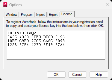 AutoHook License Options Dialog