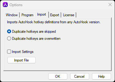 Import Options Screenshot