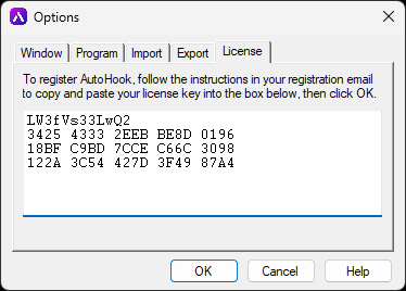 AutoHook License Options Dialog
