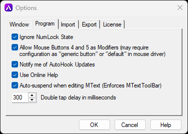 Program Options Dialog